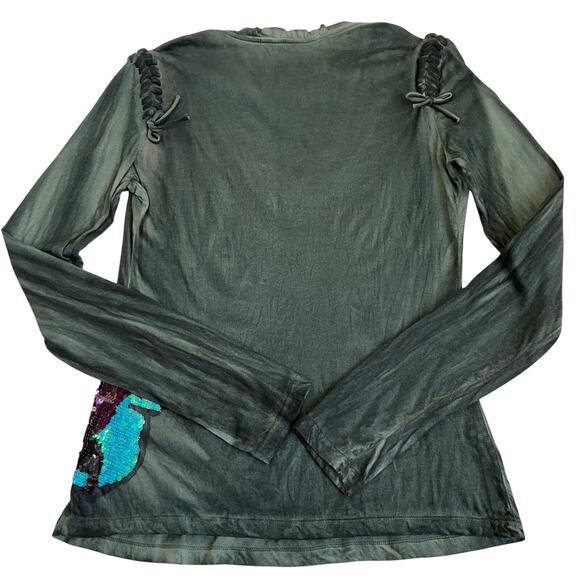 Fornarina LTD Vtg Y2K Tie-dye Scoop Neck Top Blouse Lace-up Shoulders Sequinned - Picture 12 of 16